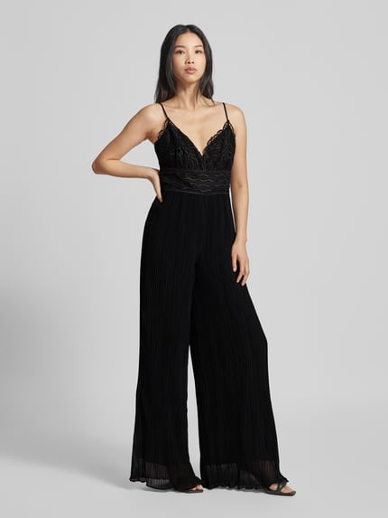 GUESS Jumpsuit mit Plisseefalten und Spitzenbesatz Black 1