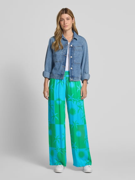 Milano Italy Straight leg stoffen broek met elastische band Bleu - 1