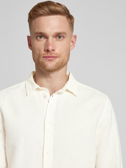 GABBA Regular Fit Freizeithemd aus Baumwoll-Leinen-Mix Modell 'Costa' Kitt 3