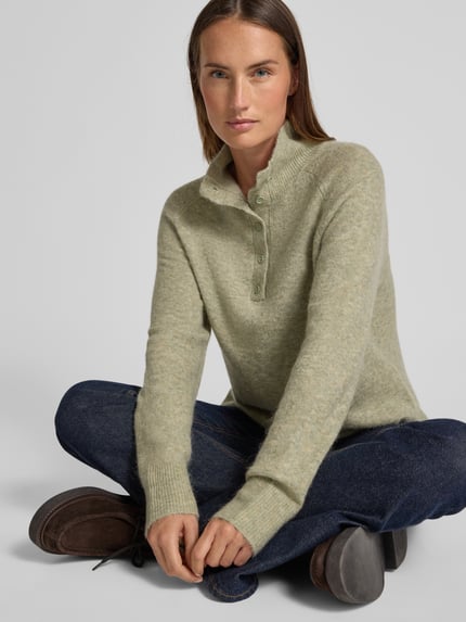 OPUS Sweter z dzianiny o kroju regular fit z mieszanką wełny i moheru, model „Plutton” Miętowy 3