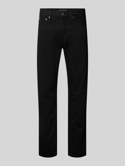 Produktfoto, Straight Leg Jeans aus reiner Baumwolle von Tommy Hilfiger in effen zwart, 5-pocketmodel, denim, labelpatch en labelstitching.