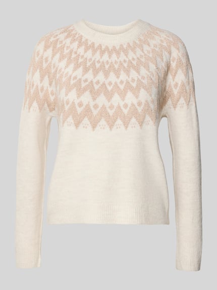 ONLY Regular Fit Strickpullover mit Norwegen-Muster Modell 'FRY' Ecru Melange 2