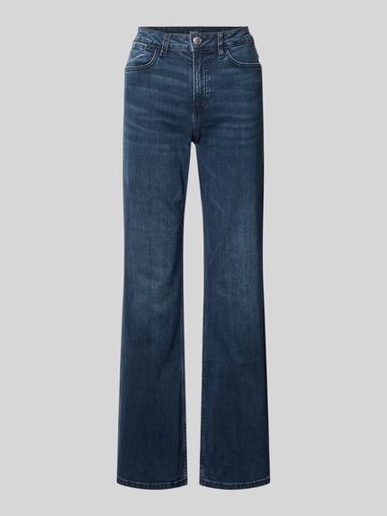 Produktfoto, ciemnoniebieskie jeansy w stylu bootcut z lekkimi przetarciami, tekstura bawełniana, Bootcut-Jeans aus Baumwoll-Mix Modell 'WILLA' von Pepe Jeans, damskie Bootcut-Jeans marki Pepe Jeans