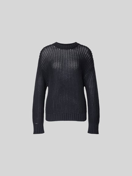 Produktfoto, Pullover in Strick-Optik von Juvia, bawełniany miks, krój relaxed fit, półprzezroczysty, okrągły dekolt, kolor czarny