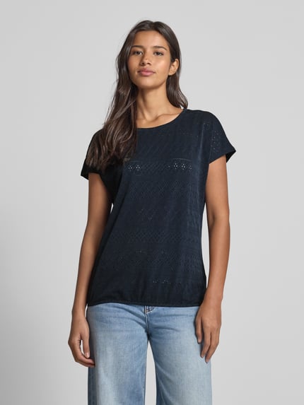 Tom Tailor T-shirt o luźnym kroju z ażurowej dzianiny Ciemnoniebieski 4