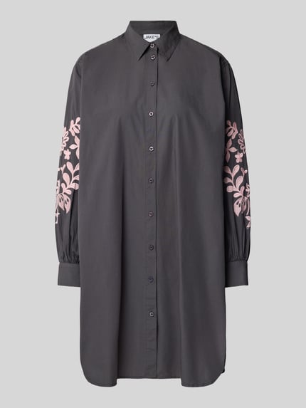 Jake*s Casual Knielange overhemdjurk met stitchings Donkergrijs - 2