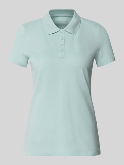 Produktfoto, Regular Fit Poloshirt aus reiner Baumwolle von Tom Tailor, Damen Poloshirt, hellblau, glatte Struktur, kurze Ärmel