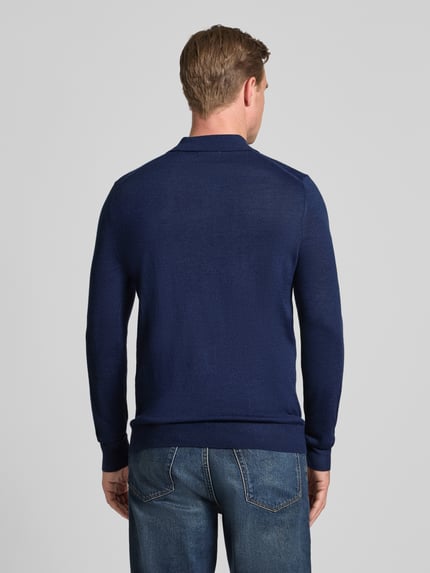 Christian Berg Men Regular fit gebreide pullover van wolmix met platte kraag Donkerblauw gemêleerd - 5