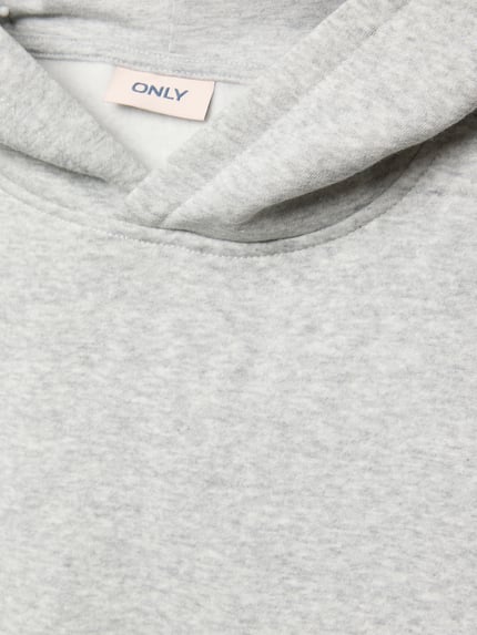 Produktfoto, Regular Fit Hoodie aus Baumwoll-Mix Modell 'Sweat' von Only, grau meliert, unifarben, Sweat-Material, Label Stitching, Kapuze, gerippte Abschlüsse.