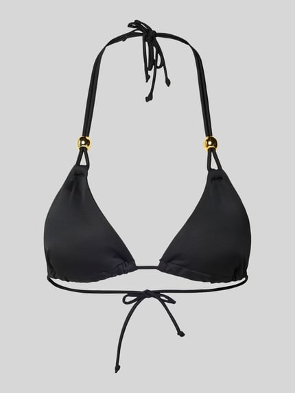 Produktfoto, schwarzer Triangel Bikini mit wattierten Cups, Modell 'TOGO MAGO' von DORINA, Material-Mix mit Stretch-Anteil, goldene Details
