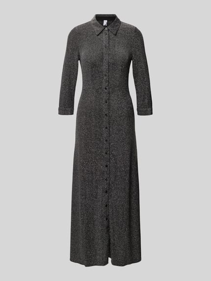 Produktfoto, schimmerend A-lijn maxijurk met 3/4-mouwen, overhemdkraag, knoopsluiting, stretchmix, YAS Hemdblusenkleid met 3/4-Arm Modell 'JOHANNA'