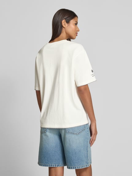 Jake*s Casual T-Shirt mit geripptem Rundhalsausschnitt Offwhite 5