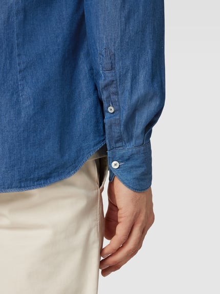 Xacus Regular Fit Businesshemd aus Uni Struktur Jeansblau 3