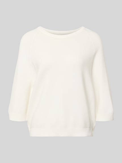 Produktfoto, Relaxed Fit Pullover aus reiner Baumwolle von Marc O'Polo Denim in Unifarbe Creme, Rippstrick, Rundhalsausschnitt, kurze Raglanärmel.