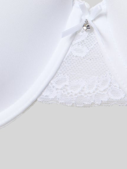 Productfoto, T-Shirt-BH met sierstrikje in 3-pack van DORINA, wit, gladde stof, kanten inzet, elastische stofmix, nauwsluitende fit.