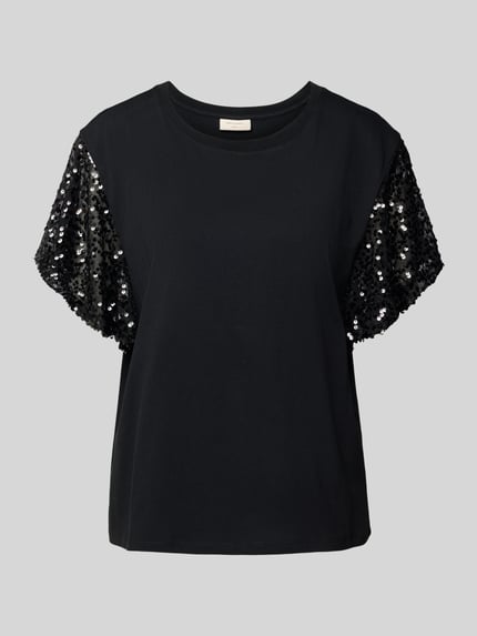 T-shirt met geribde ronde hals, model 'WINGS' Shop The Look MANNEQUINE
