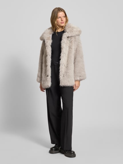 ONLY Regular Fit mantel van imitatiebont met broche model 'ASHIA' Lichtgrijs - 1