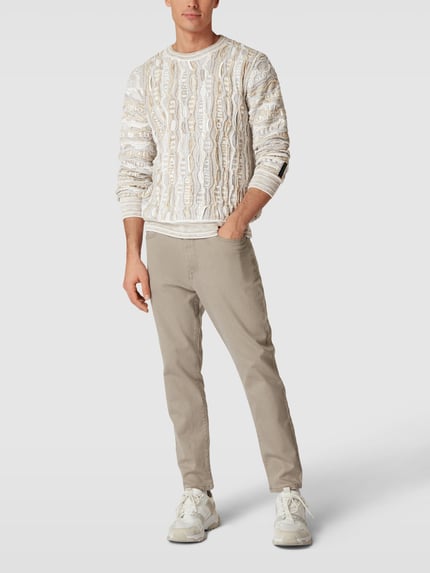 Carlo Colucci Strickpullover mit geripptem Rundhalsausschnitt Sand 1