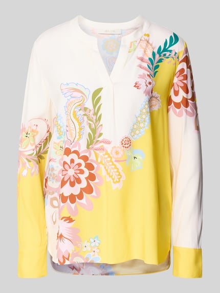 Produktfoto, Regular Fit Bluse aus Seide-Elasthan-Mix mit Allover-Look von HERZENS, krój regular fit, mieszanka jedwabiu i elastanu, wzór na całej powierzchni, kołnierz z lamówką, długość tyłu w rozmiarze 36: 69 cm, długość rękawa w rozmiarze 36: 64 cm