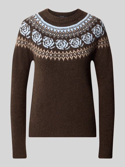 VERO MODA Pullover mit kontrastreichem Rundhals-Strickmuster Schoko 1