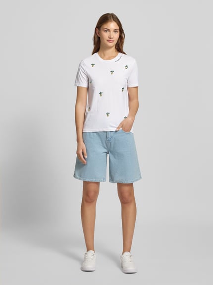 ONLY Regular Fit T-Shirt mit Ziersteinbesatz Modell 'KITA' Weiss 1