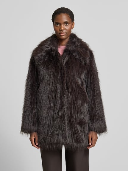 Selected Regular fit lange jas van imitatiebont met haakjessluiting, model 'BREA' Donkerbruin - 4