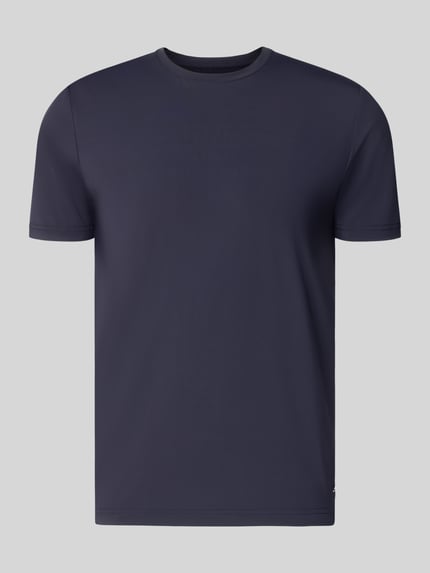 Produktfoto, dunkelblaues T-Shirt mit Rundhalsausschnitt Modell 'TESSUTO' von MARKUP, Nylon-Mix mit Stretch, glatte Oberfläche