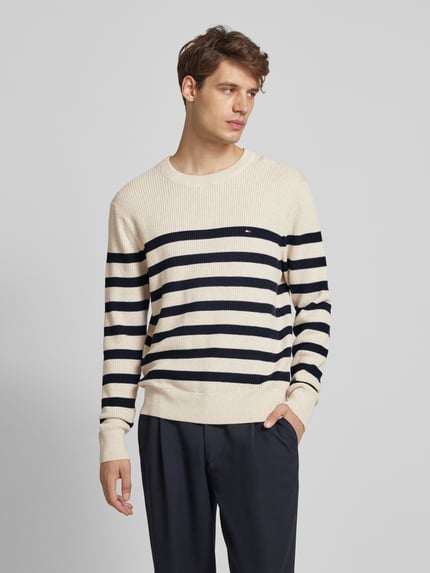 Tommy Hilfiger Gebreide pullover met labelstitching en ronde hals Offwhite - 4