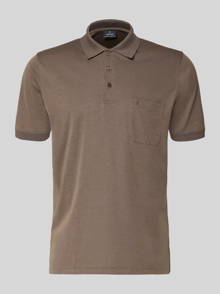 Produktfoto, Regular Fit Poloshirt met borstzak van RAGMAN, puur katoen, bruin, korte knoopsluiting, polo kraag, logo-stiksel