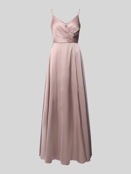 Productfoto, Regular Fit avondjurk in wikkel-look van Luxuar, satijn, spaghetti bandjes, ritssluiting, zachtroze, glad oppervlak