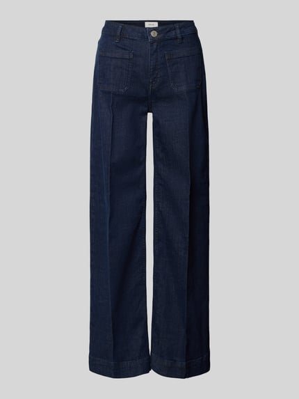 Produktfoto, Wide Leg Jeans mit Bügelfalten Modell 'Miva Authentic' von OPUS in Dunkelblau, reine Baumwolle, aufgesetzte Taschen, strukturierte Denim-Textur