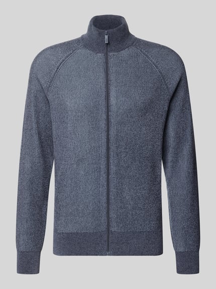 Produktfoto, niebieskoszary kardigan rozpinany ze stójką, tekstura dzianiny prążkowanej, Regular Fit Strickjacke mit Stehkragen von Jake*s Studio Men