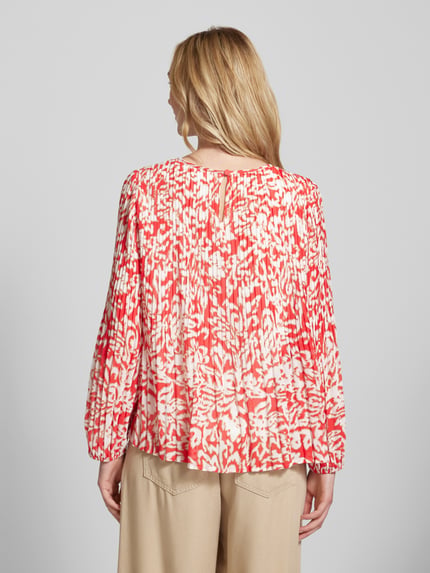 COMMA Bluse mit Plisseefalten und Rundhalsausschnitt Rot 5