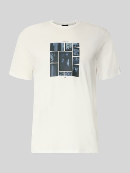 Produktfoto, Slim Fit T-Shirt mit Motiv-Print von Armani Exchange, męski t-shirt z bawełny, krój slim fit, nadruk z motywem, okrągły dekolt, długość tyłu w rozmiarze M: 70 cm