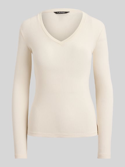 Lauren Ralph Lauren Slim Fit Langarmshirt aus Baumwoll-Modal-Mix Ecru 2