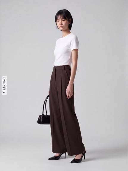 VERO MODA Szerokie spodnie z dodatkiem wiskozy model 'STELLA' Czekoladowy 1