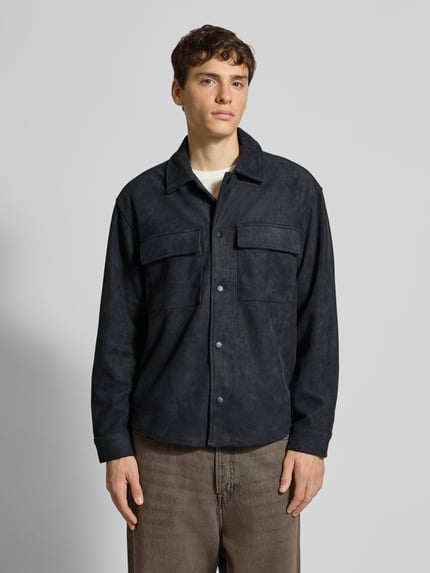 ONLY & SONS Regular fit jack in suèdelook met klepzakken op de borst, model 'RAVI' Zwart - 4