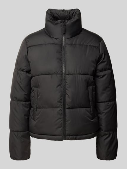 Produktfoto, Steppjacke mit Stehkragen und verstellbarem Saum von REVIEW in Schwarz, glatte Oberfläche, sichtbarer Reißverschluss und Taschen