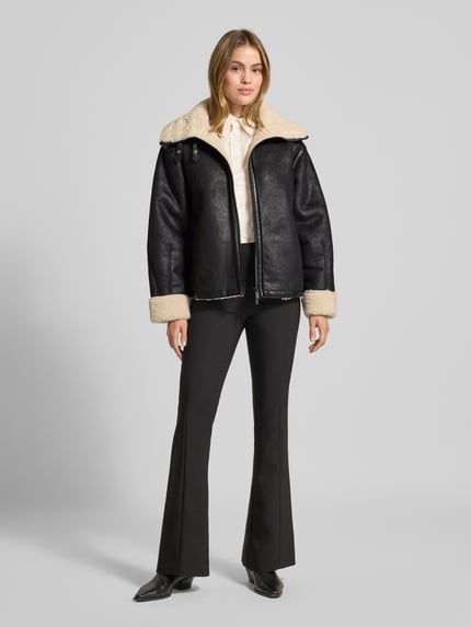 Jake*s Casual Relaxed fit jack met tweewegsritssluiting en imitatiebont Zwart - 1