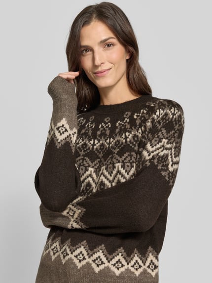 FREE/QUENT sweter z dzianiny w kroju regular fit z norweskim wzorem model 'Merla' Ciemnobrązowy 3
