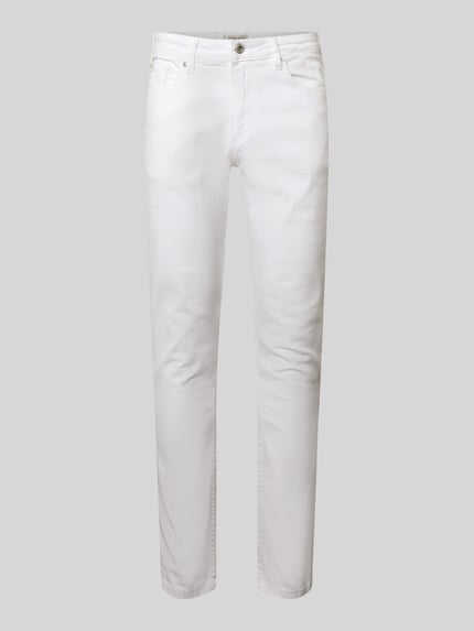 Productfoto, Slim Fit Jeans met steekzakken van Lindbergh, mix van katoen en elastaan, heren jeans, knoop- en ritssluiting, wit.