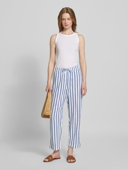 FREE/QUENT Straight Leg Stoffhose aus Viskose-Leinen-Mix Modell 'Lavisco' Marine 1