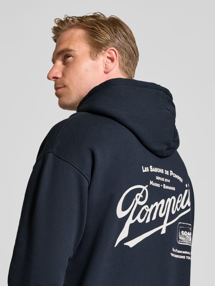 POMPEII BRAND Hoodie met labelprint, model 'SABONS DE POMPEII' Marineblauw - 3