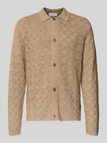 Produktfoto, Cardigan met platte kraag en knoopsluiting Model 'Eloi' van Les Deux, puur katoen, regular fit, zandkleur, fijne structuur.