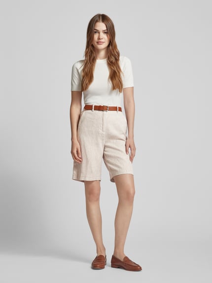 Soyaconcept Szorty lniane o kroju regular fit z tkanym wzorem model ‘Eris’ Beżowy 1