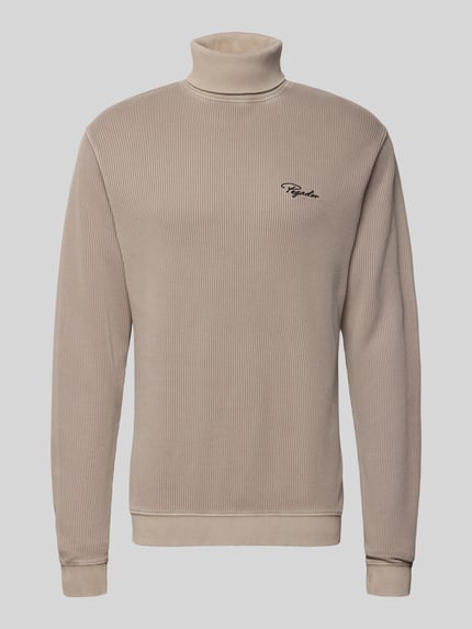 Produktfoto, Rollkragenpullover in Ripp-Optik mit Label-Stitching van Pegador, heren coltrui van puur katoen in relaxed fit, beige riblook