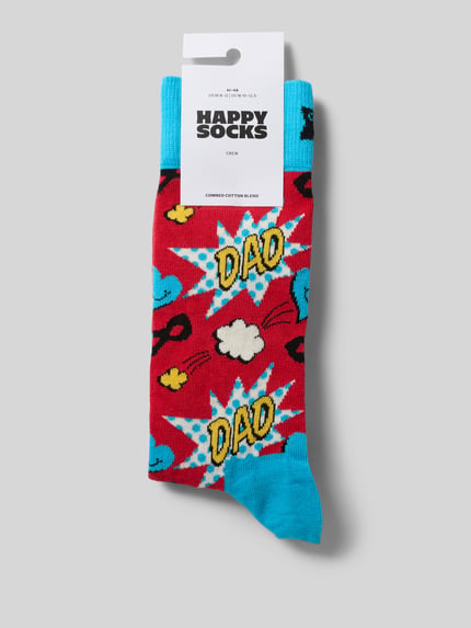 Produktfoto, Socken mit geripptem Abschluss von Happy Socks, mieszanka bawełny, dopasowany krój, prążkowane wykończenie, nadruk z logo