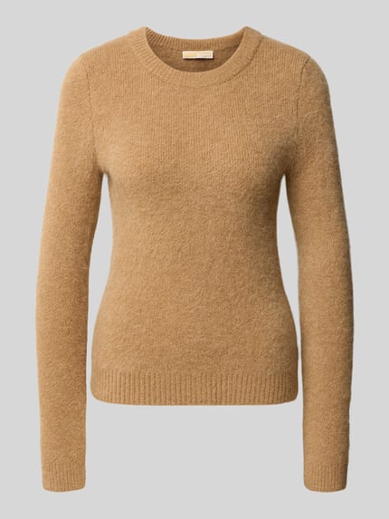 Produktfoto, Strickpullover mit Rundhalsausschnitt von MICHAEL Michael Kors, beige, Material-Mix mit Stretch, Slim Fit, gerippte Abschlüsse