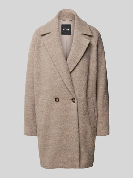 Produktfoto, Wollmantel mit Reverskragen Modell 'CALODINO2' von BOSS in Beige, unifarben, aus reiner Wolle, Comfort Fit, Label Stitching.