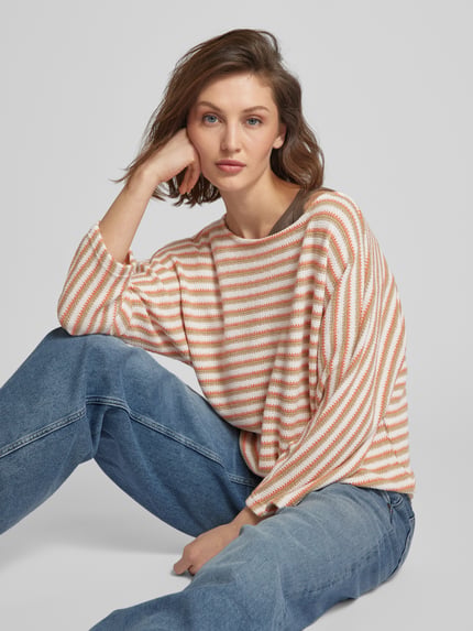 OPUS Sweter z dzianiny z wzorem w paski model 'Guste' Koralowy 3